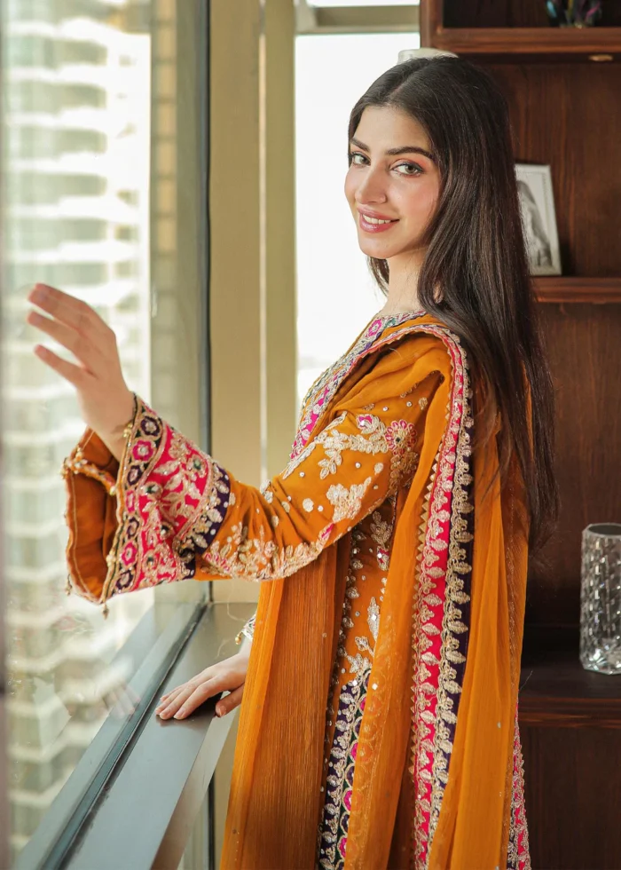 Haseens Official | 4 Piece Embroidered Chiffon Long Kurta Set – Meena | Ready To Wear - Image 5