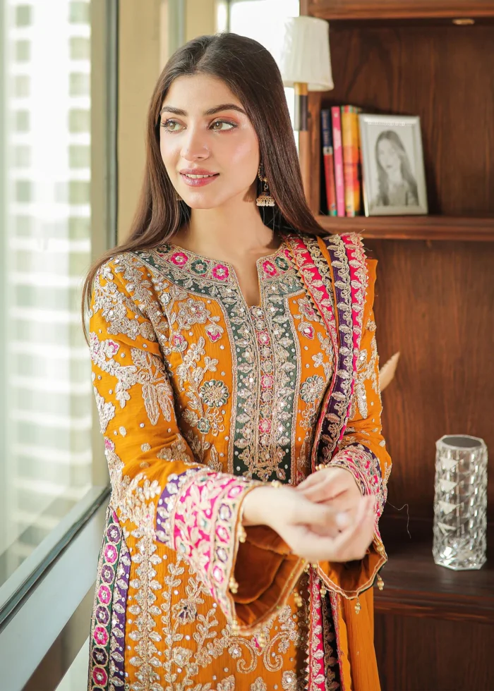 Haseens Official | 4 Piece Embroidered Chiffon Long Kurta Set – Meena | Ready To Wear - Image 3