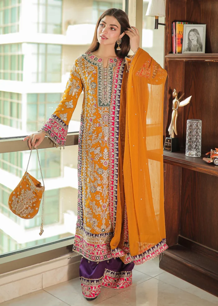 Haseens Official | 4 Piece Embroidered Chiffon Long Kurta Set – Meena | Ready To Wear - Image 2