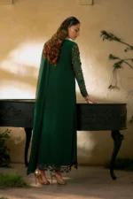 Vanya | 3 Piece Bottle Green Embroidered Chiffon Dress - FF-37 | Ready To Wear - Image 3