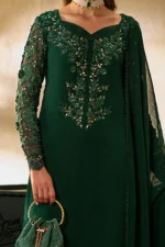 Vanya | 3 Piece Bottle Green Embroidered Chiffon Dress - FF-37 | Ready To Wear - Image 4