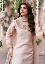 Haseens Official | 3 Piece Pastel Pink Embellished Tissue Suit with Silk Lehenga & Net Dupatta | Ready To Wear - Image 2