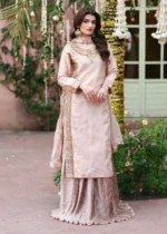 Haseens Official | 3 Piece Pastel Pink Embellished Tissue Suit with Silk Lehenga & Net Dupatta | Ready To Wear - Image 3