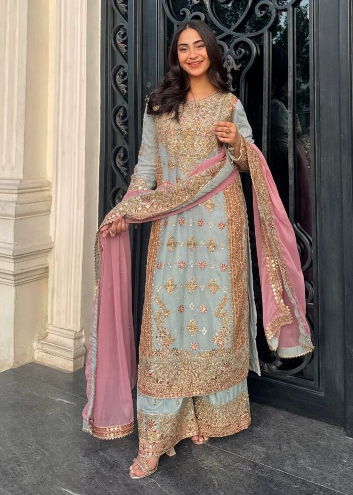 Haseens Official | 4 Piece  Embroidered Chiffon Long kurta - Sahar | Ready To Wear - Image 5