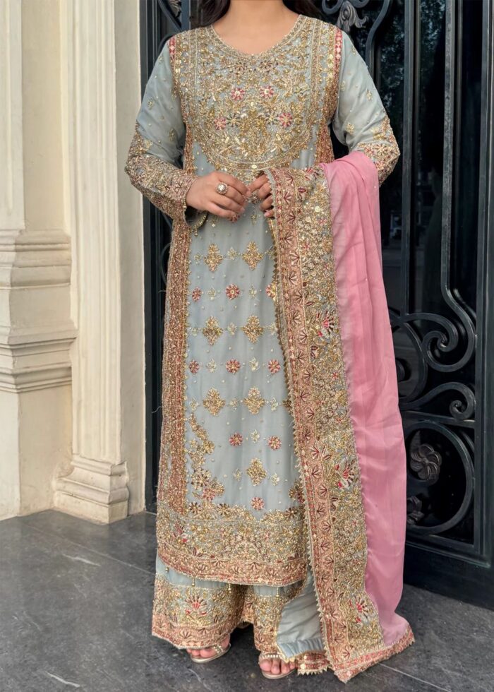 Haseens Official | 4 Piece  Embroidered Chiffon Long kurta - Sahar | Ready To Wear - Image 6