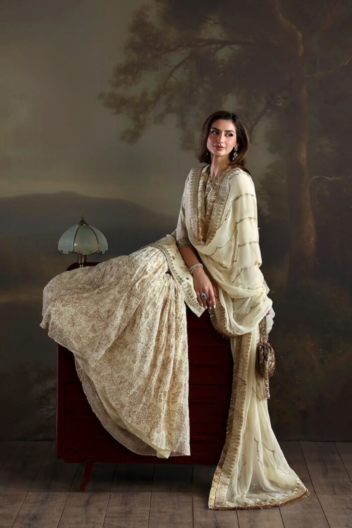 Vanya | 3 Piece Heavy Embroidered  Nikah Dress - LX-01 | Ready To Wear - Image 7