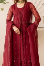 Vanya | 3 Piece Deep Maroon Embroidered Gown with Silk Maxi - VR-05 | Ready To Wear - Image 2