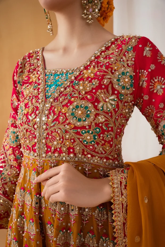 Haseens Official | 4 Piece Multi Color Embroidered Chiffon Anarkali Maxi  –  Satrangi | Ready To Wear - Image 2
