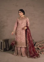 Haseens Official | 3 Piece Pastel Pink Embroidered Chiffon Sharara Set – Shamim | Ready To Wear - Image 3