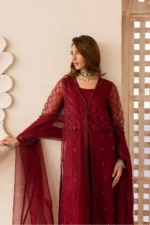 Vanya | 3 Piece Deep Maroon Embroidered Gown with Silk Maxi - VR-05 | Ready To Wear - Image 5