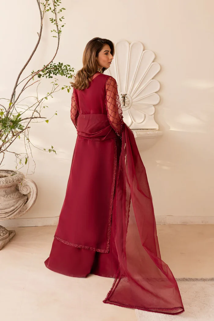 Vanya | 3 Piece Deep Maroon Embroidered Gown with Silk Maxi - VR-05 | Ready To Wear - Image 6