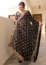 Haseens Official | Mehnaaz 4 Piece Black Chiffon Long Kurta Set with Dupatta & Potli | Ready To Wear - Image 4