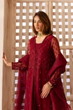 Vanya | 3 Piece Deep Maroon Embroidered Gown with Silk Maxi - VR-05 | Ready To Wear - Image 3