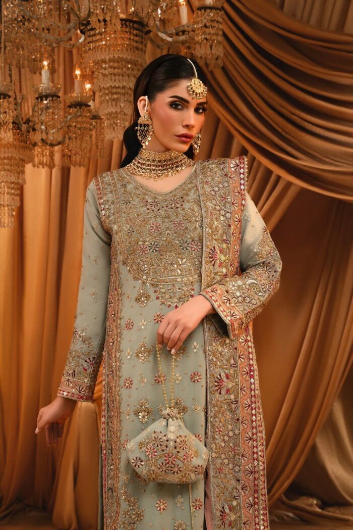 Haseens Official | 4 Piece  Embroidered Chiffon Long kurta - Sahar | Ready To Wear - Image 9