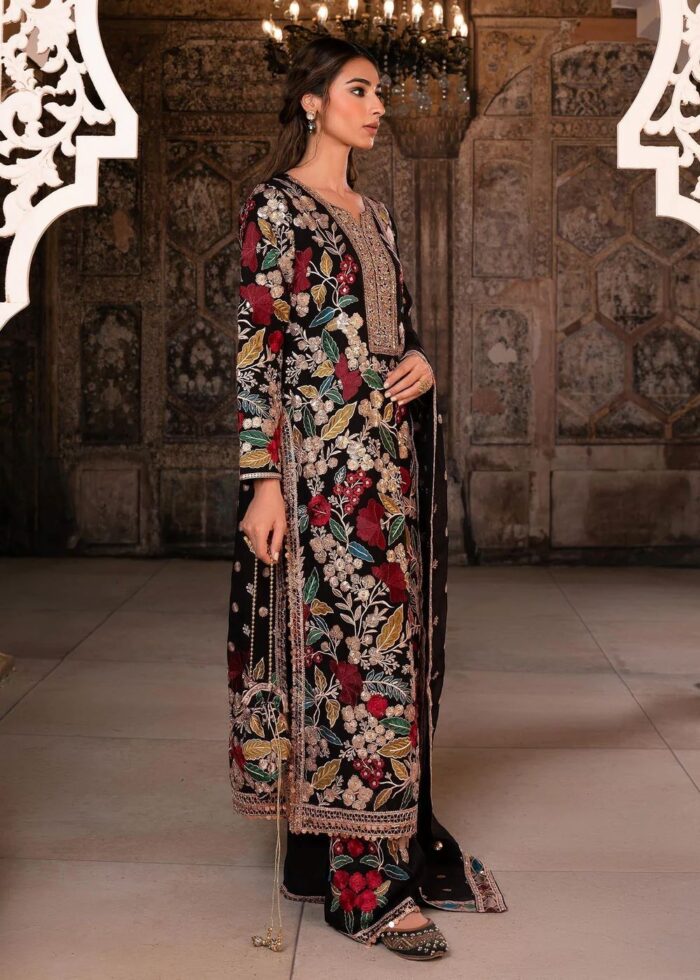Haseens Official | Mehnaaz 4 Piece Black Chiffon Long Kurta Set with Dupatta & Potli | Ready To Wear - Image 9