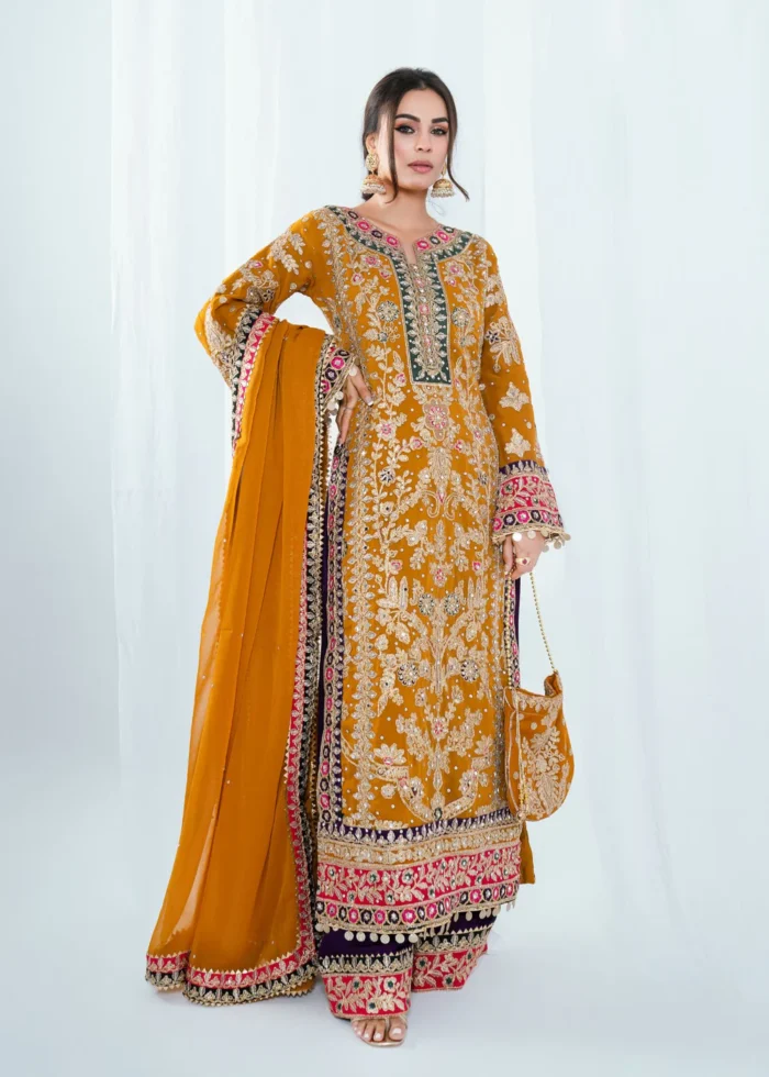 Haseens Official | 4 Piece Embroidered Chiffon Long Kurta Set – Meena | Ready To Wear - Image 6