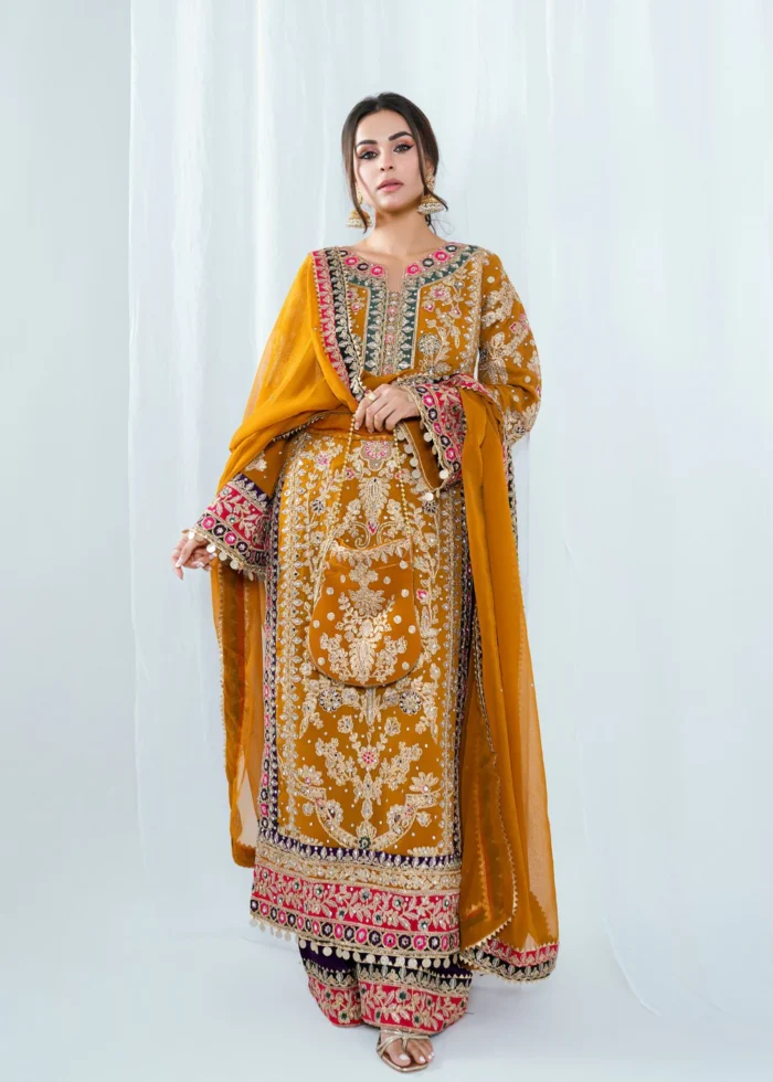 Haseens Official | 4 Piece Embroidered Chiffon Long Kurta Set – Meena | Ready To Wear - Image 7