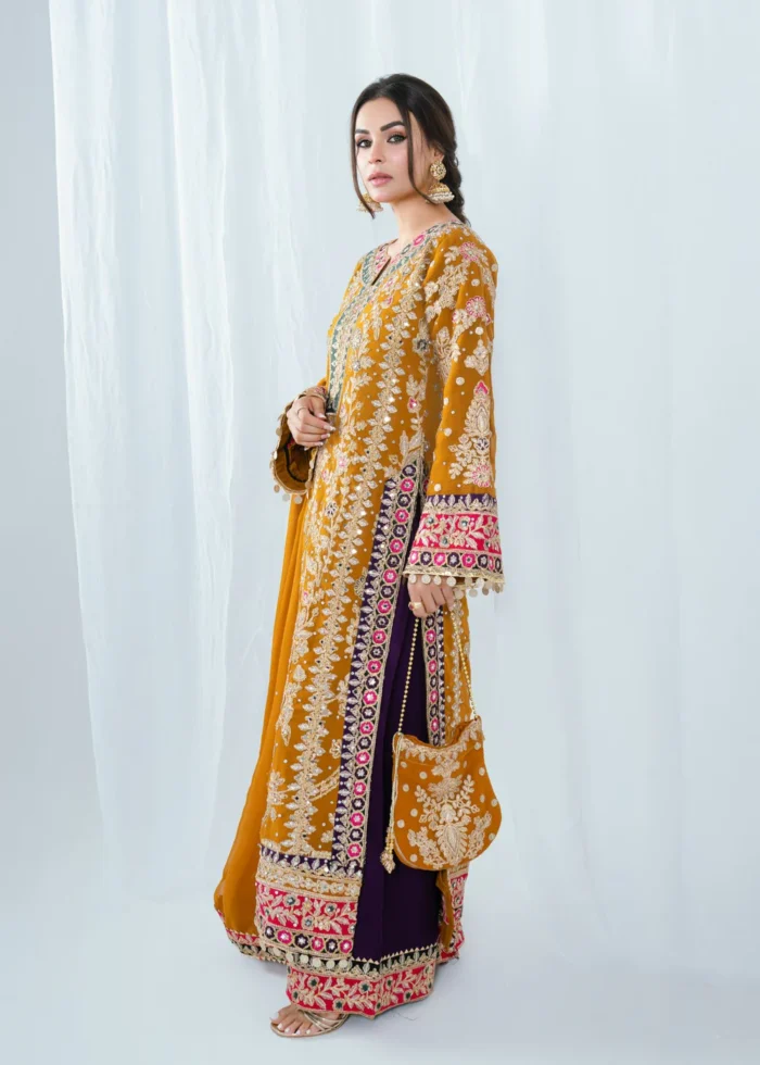 Haseens Official | 4 Piece Embroidered Chiffon Long Kurta Set – Meena | Ready To Wear - Image 8