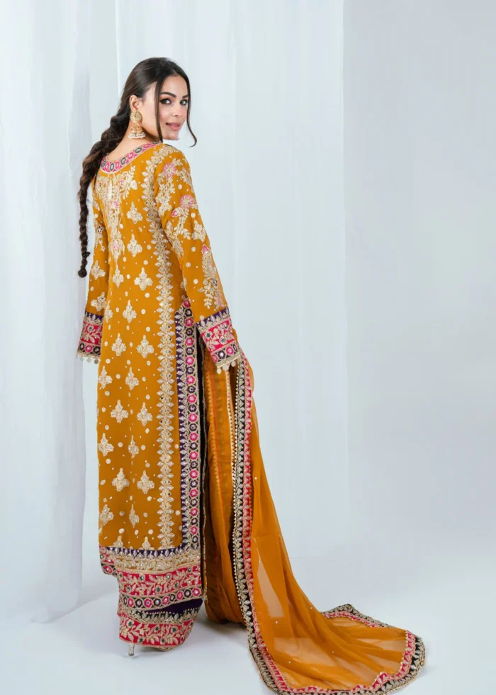 Haseens Official | 4 Piece Embroidered Chiffon Long Kurta Set – Meena | Ready To Wear - Image 9