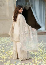 Haseens Official | 3 Piece Champagne Beige Silk Charmeuse Straight Kurta Set –  Mahrani | Ready To Wear - Image 3