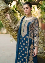 Haseens Official | 3 Piece Teal Embroidered Chiffon Long Kurta Set with Trousers – Zarlashta | Ready To Wear - Image 6
