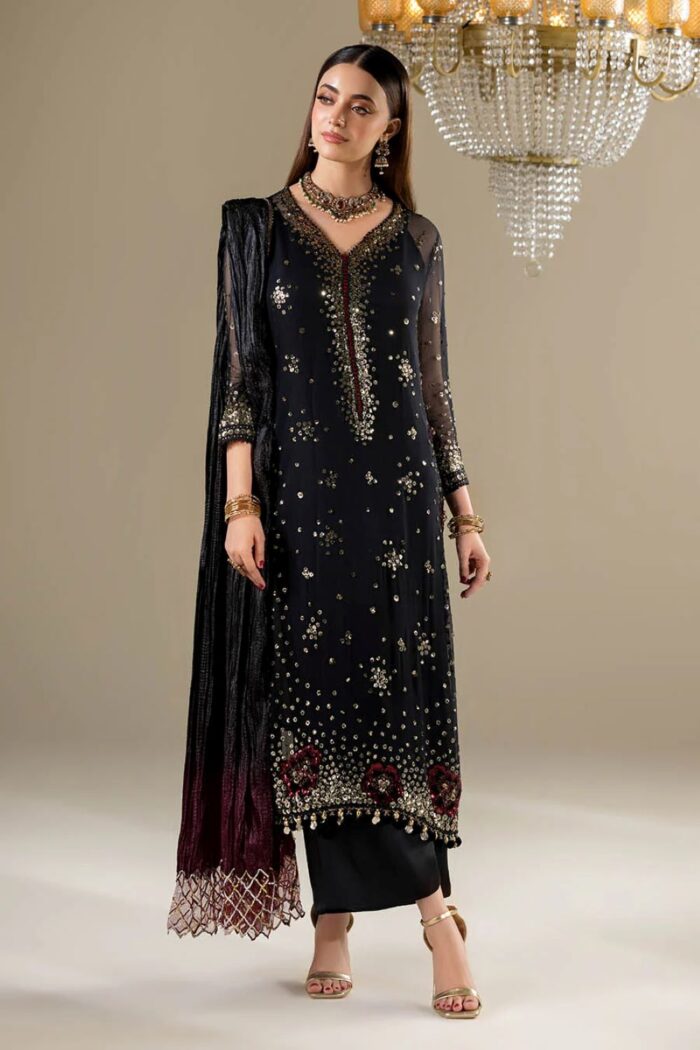 Khuda Baksh| 3 Piece Crinkle Chiffon Embellished Shalwar Set with Silk Dupatta | P-296 | Ready To Wear - Image 2