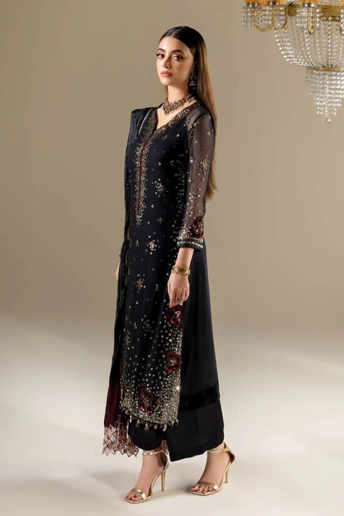 Khuda Baksh| 3 Piece Crinkle Chiffon Embellished Shalwar Set with Silk Dupatta | P-296 | Ready To Wear - Image 5