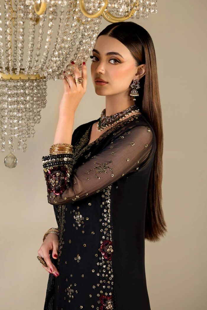 Khuda Baksh| 3 Piece Crinkle Chiffon Embellished Shalwar Set with Silk Dupatta | P-296 | Ready To Wear - Image 6
