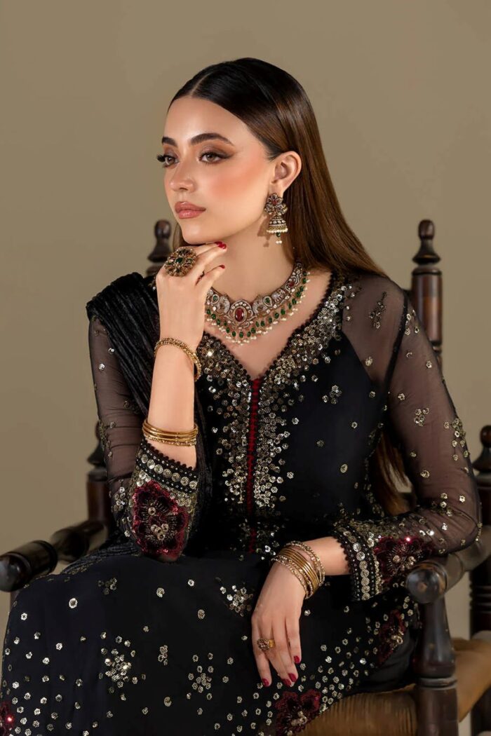 Khuda Baksh| 3 Piece Crinkle Chiffon Embellished Shalwar Set with Silk Dupatta | P-296 | Ready To Wear - Image 7