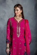 Khuda Baksh | 3 Piece Magenta Crinkle Chiffon Embellished Shalwar Set with Silk Dupatta | P-296 | Ready To Wear - Image 2