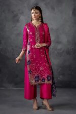 Khuda Baksh | 3 Piece Magenta Crinkle Chiffon Embellished Shalwar Set with Silk Dupatta | P-296 | Ready To Wear - Image 3