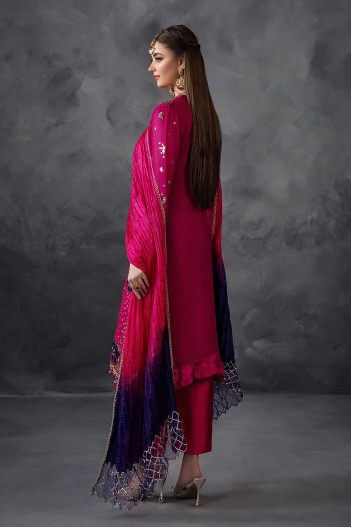 Khuda Baksh | 3 Piece Magenta Crinkle Chiffon Embellished Shalwar Set with Silk Dupatta | P-296 | Ready To Wear - Image 10
