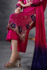 Khuda Baksh | 3 Piece Magenta Crinkle Chiffon Embellished Shalwar Set with Silk Dupatta | P-296 | Ready To Wear - Image 9