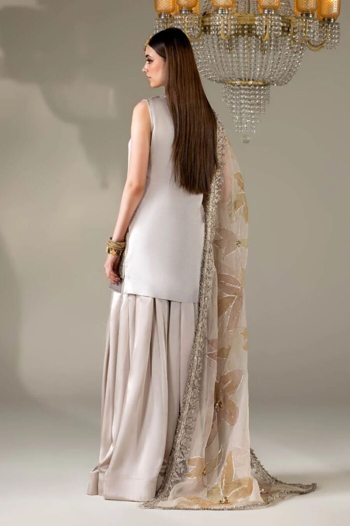 Khuda Baksh| 4 Piece Gloss Silk Sharara Set with Organza Dupatta & Pouch | P-299 | Ready To Wear - Image 5
