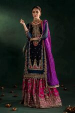 Khuda Baksh| 3 Piece Black & Zinc Hand Embroidered Crinkle Chiffon Sharara Set | P-306 | Ready To Wear - Image 9