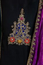 Khuda Baksh| 3 Piece Black & Zinc Hand Embroidered Crinkle Chiffon Sharara Set | P-306 | Ready To Wear - Image 10