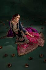 Khuda Baksh| 3 Piece Black & Zinc Hand Embroidered Crinkle Chiffon Sharara Set | P-306 | Ready To Wear - Image 12