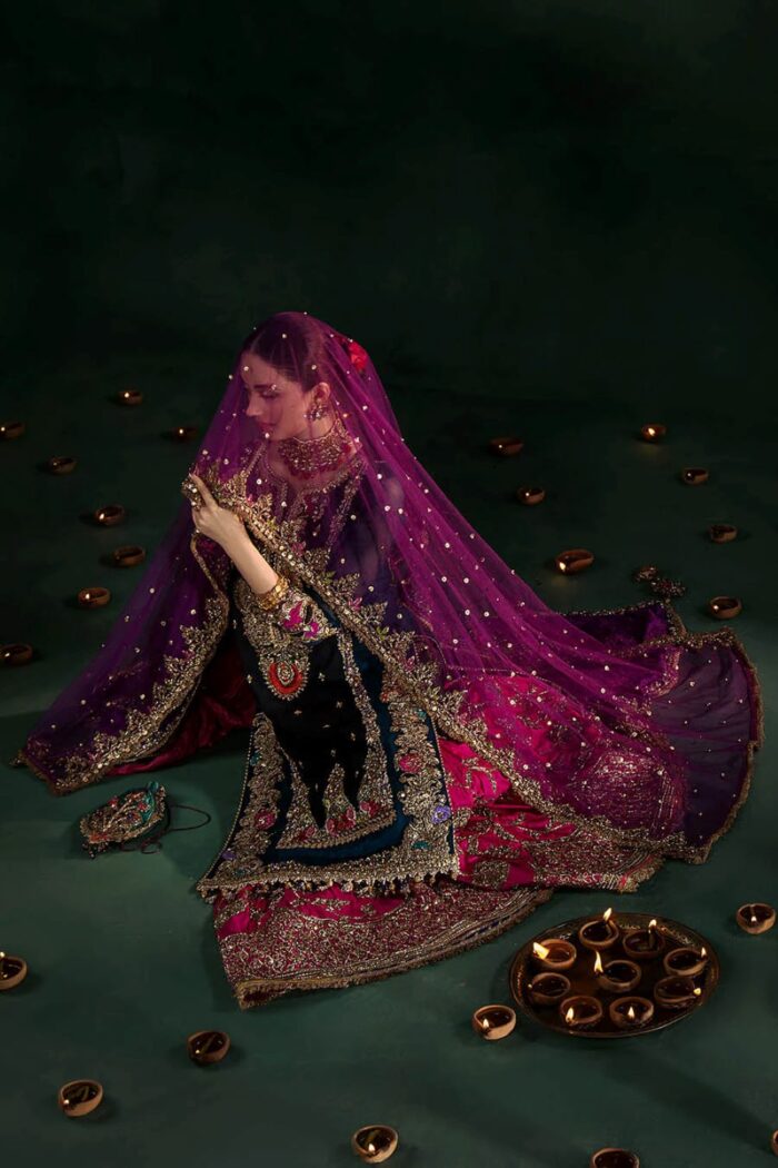 Khuda Baksh| 3 Piece Black & Zinc Hand Embroidered Crinkle Chiffon Sharara Set | P-306 | Ready To Wear - Image 13