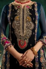 Khuda Baksh| 3 Piece Black & Zinc Hand Embroidered Crinkle Chiffon Sharara Set | P-306 | Ready To Wear - Image 14