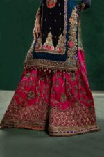 Khuda Baksh| 3 Piece Black & Zinc Hand Embroidered Crinkle Chiffon Sharara Set | P-306 | Ready To Wear - Image 15