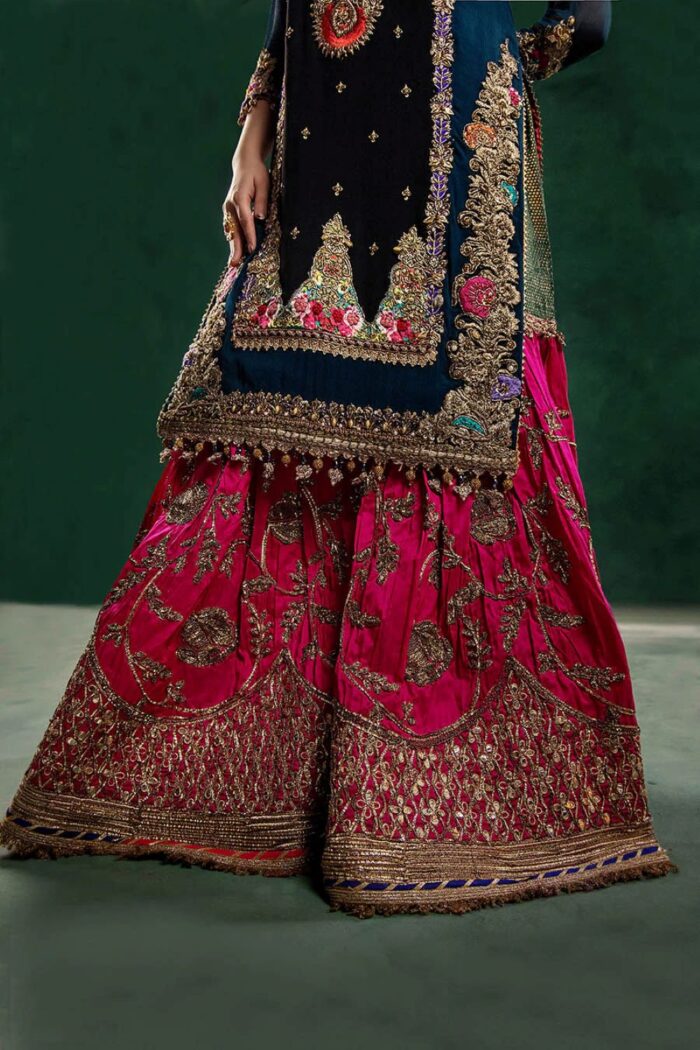 Khuda Baksh| 3 Piece Black & Zinc Hand Embroidered Crinkle Chiffon Sharara Set | P-306 | Ready To Wear - Image 15