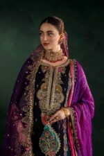 Khuda Baksh| 3 Piece Black & Zinc Hand Embroidered Crinkle Chiffon Sharara Set | P-306 | Ready To Wear - Image 4