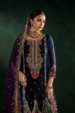 Khuda Baksh| 3 Piece Black & Zinc Hand Embroidered Crinkle Chiffon Sharara Set | P-306 | Ready To Wear - Image 6