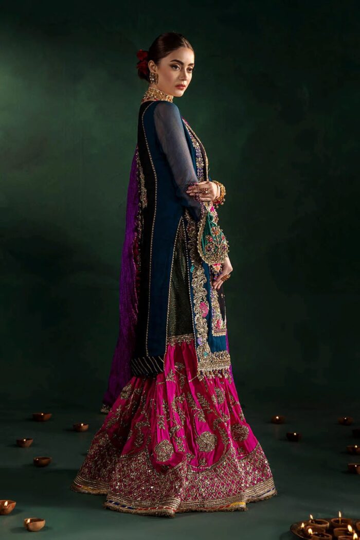 Khuda Baksh| 3 Piece Black & Zinc Hand Embroidered Crinkle Chiffon Sharara Set | P-306 | Ready To Wear - Image 8