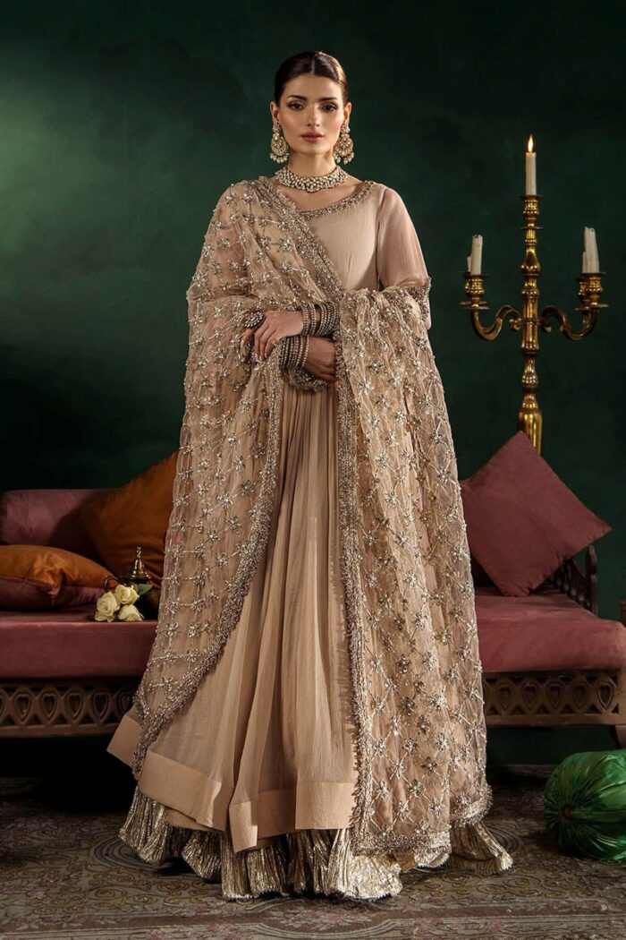 Khuda Baksh| Hand Embroidered Chiffon Sharara Set | P-307 Pastel Pink | Ready To Wear - Image 4