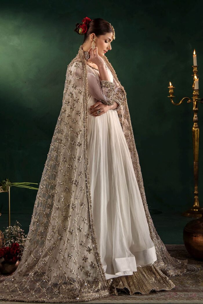Khuda Baksh| Hand Embroidered Chiffon Sharara Set | P-307 White | Ready To Wear - Image 3