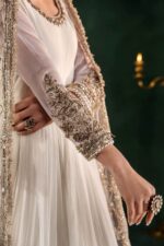 Khuda Baksh| Hand Embroidered Chiffon Sharara Set | P-307 White | Ready To Wear - Image 4