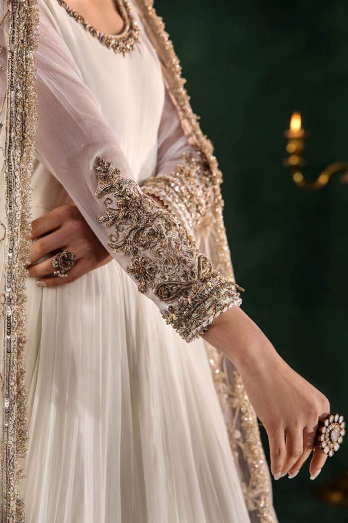 Khuda Baksh| Hand Embroidered Chiffon Sharara Set | P-307 White | Ready To Wear - Image 4