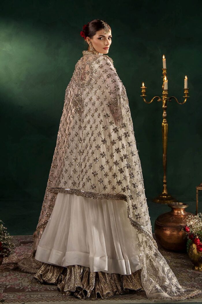 Khuda Baksh| Hand Embroidered Chiffon Sharara Set | P-307 White | Ready To Wear - Image 6
