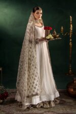 Khuda Baksh| Hand Embroidered Chiffon Sharara Set | P-307 White | Ready To Wear - Image 7